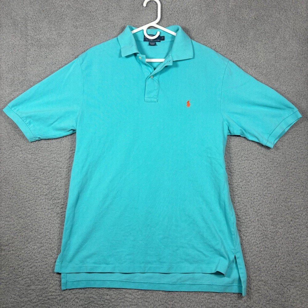 Polo Ralph Lauren Polo Shirt Mens LT Blue Turquoise Orange Pony Pique Tall 2036